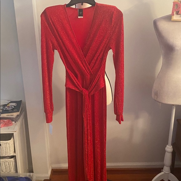 Gibiu Pants - Gibiu USA NWT red with silver threads tie waist jumpsuit